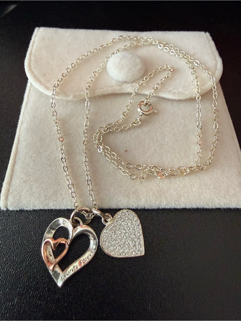 Brilliance Crystal "Friends Forever" Double Heart Charm Necklace